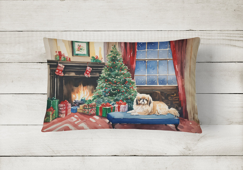 Pekingese Cozy Christmas Decorative Throw Pillow 12x16 Indoor Outdoor Accent Cushion, Fabric Cover with Insert for Sofa, Bed, Porch & Living Room