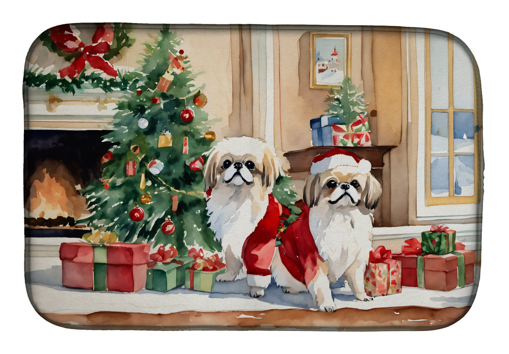 Pekingese Cozy Christmas Dish Drying Mat Absorbent Dish Drying Mat Pad for Kitchen Counter Dish Drainer Mat for Countertop, 14 x 21", Multicolor