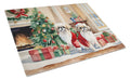Pekingese Cozy Christmas Cutting Board Tempered Glass Kitchen Cutting Surface, Heat Resistant Chopping, Non-Slip Feet, Food Prep & Serving