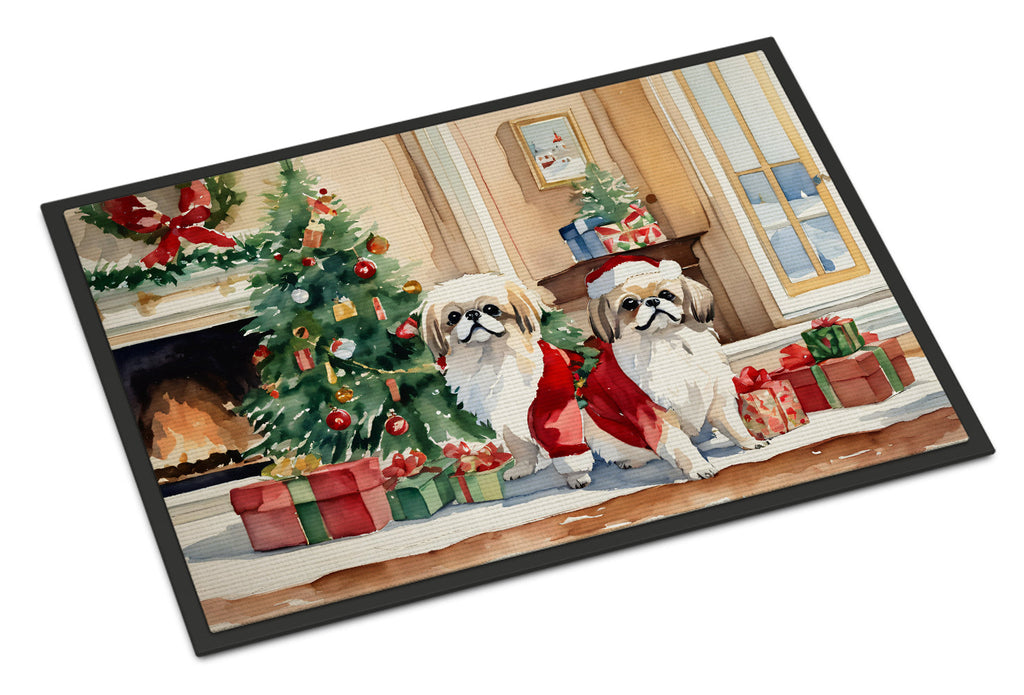 Pekingese Cozy Christmas Doormat Indoor Outdoor 18H X 27W Front Door Mat Rugs for Entryway, Non Slip Washable