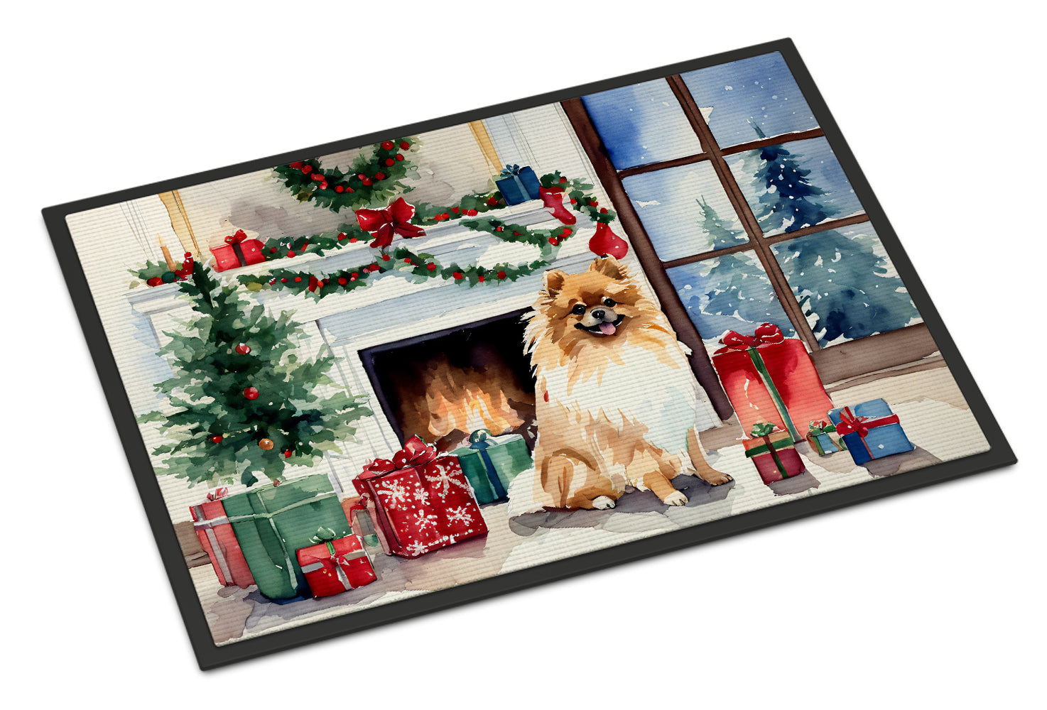 Pomeranian Cozy Christmas Doormat Indoor Outdoor 24H X 36W Front Door Mat Rugs for Entryway, Non Slip Washable Low Pile,