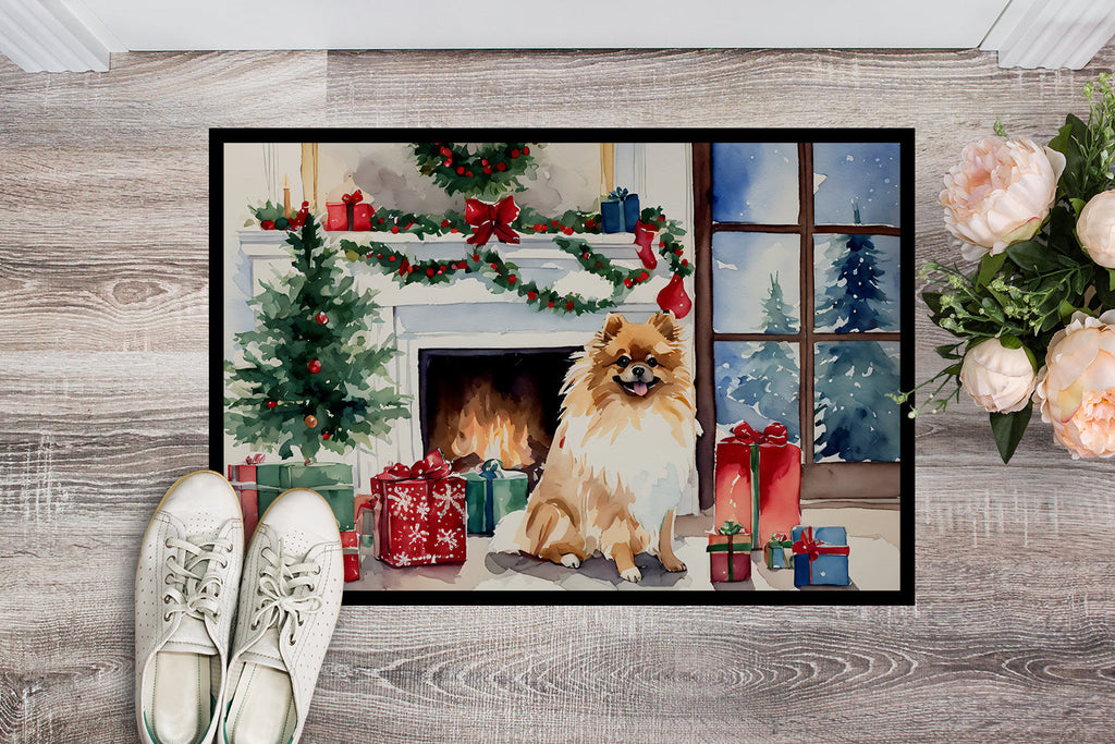 Pomeranian Cozy Christmas Doormat Indoor Outdoor 18H X 27W Front Door Mat Rugs for Entryway, Non Slip Washable