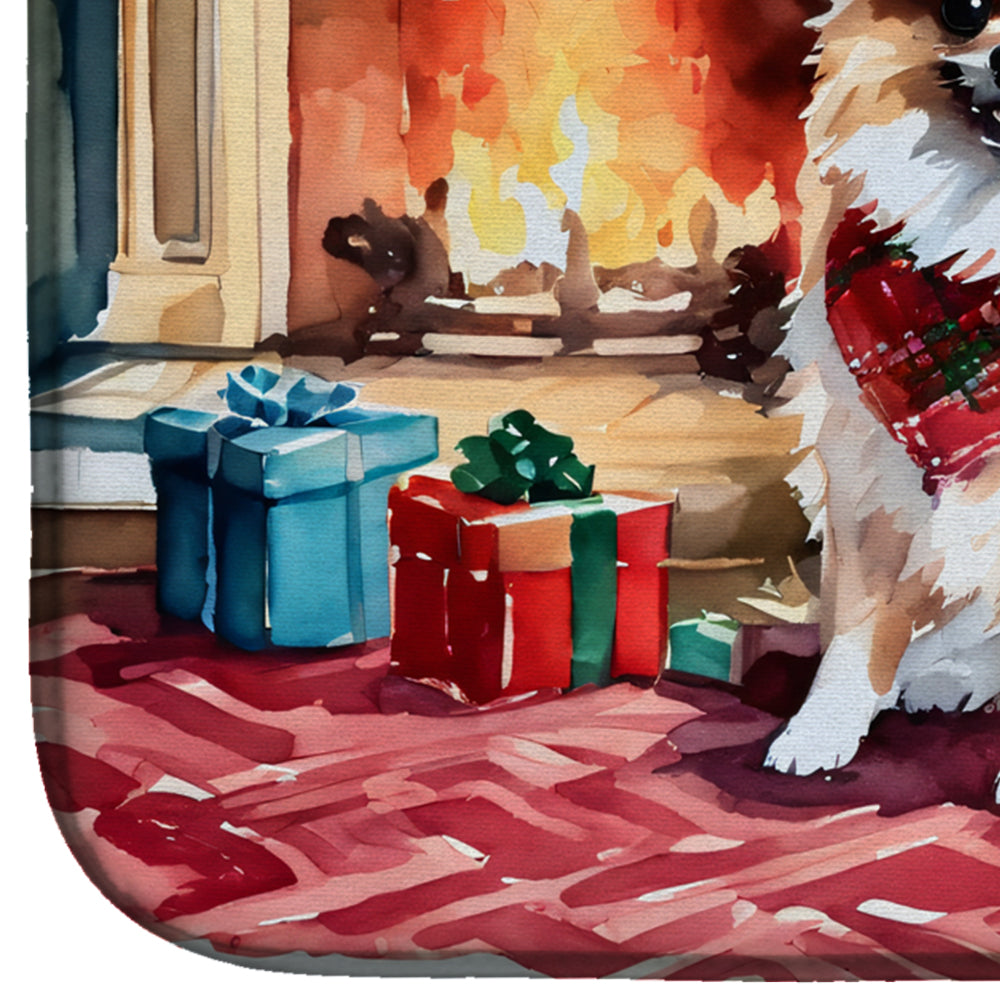 Pomeranian Cozy Christmas Dish Drying Mat Absorbent Dish Drying Mat Pad for Kitchen Counter Dish Drainer Mat for Countertop, 14 x 21", Multicolor