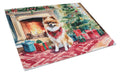 Pomeranian Cozy Christmas Cutting Board Tempered Glass Kitchen Cutting Surface, Heat Resistant Chopping, Non-Slip Feet, Food Prep & Serving