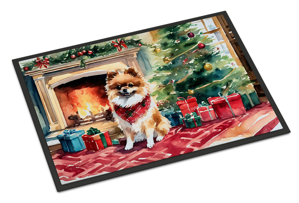 Pomeranian Cozy Christmas Doormat Indoor Outdoor 18H X 27W Front Door Mat Rugs for Entryway, Non Slip Washable