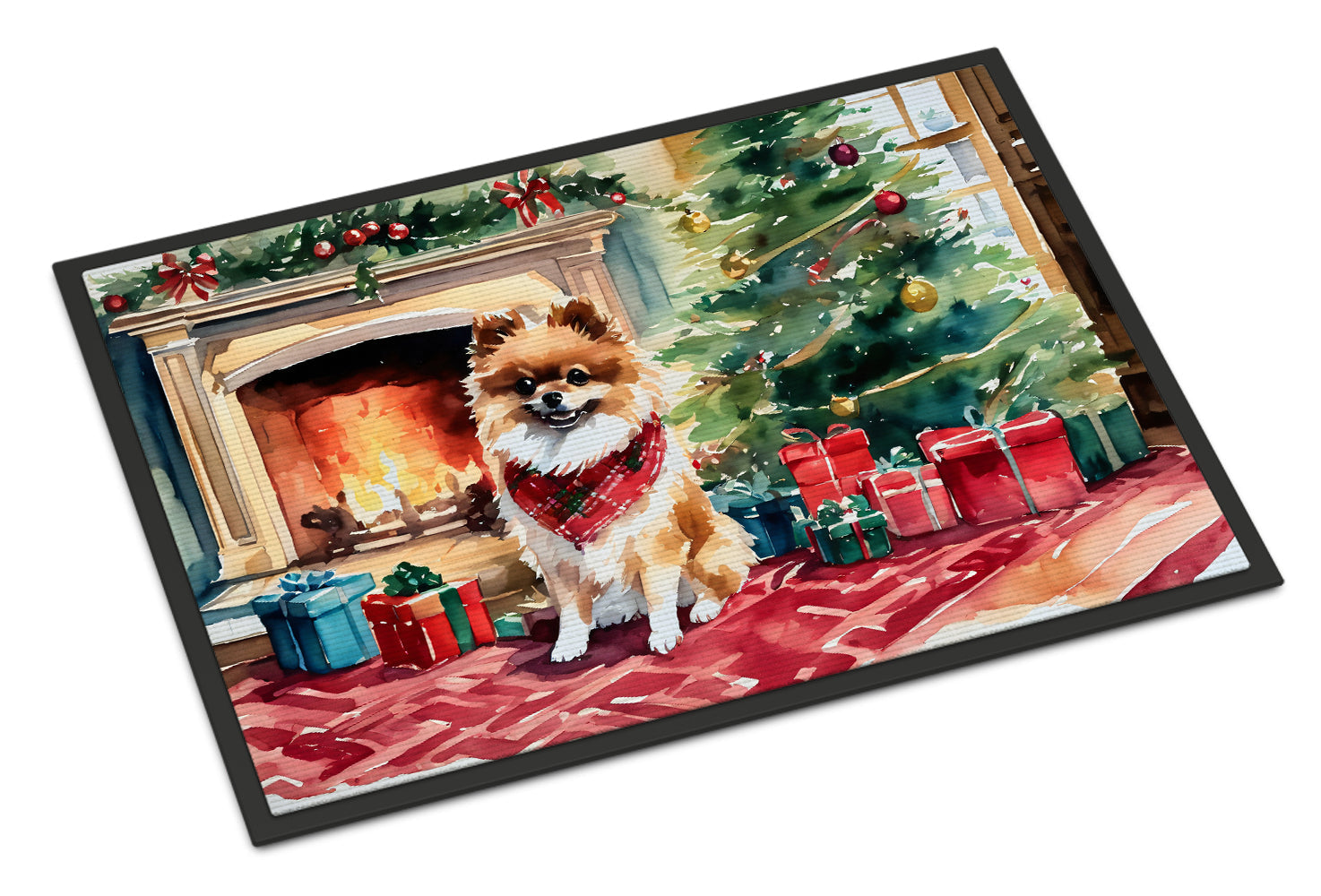 Pomeranian Cozy Christmas Doormat Indoor Outdoor 18H X 27W Front Door Mat Rugs for Entryway, Non Slip Washable