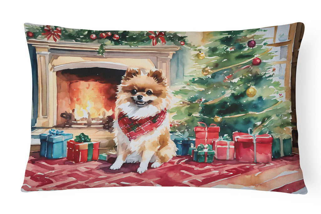 Pomeranian Cozy Christmas Decorative Throw Pillow 12x16 Indoor Outdoor Accent Cushion, Fabric Cover with Insert for Sofa, Bed, Porch & Living Room