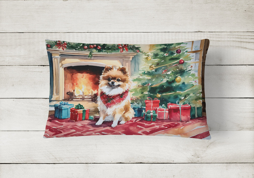 Pomeranian Cozy Christmas Decorative Throw Pillow 12x16 Indoor Outdoor Accent Cushion, Fabric Cover with Insert for Sofa, Bed, Porch & Living Room