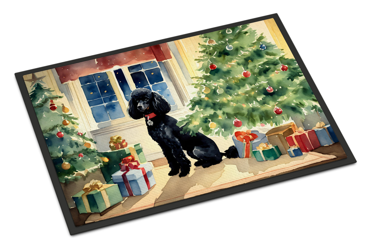 Poodle Cozy Christmas Doormat Indoor Outdoor 18H X 27W Front Door Mat Rugs for Entryway, Non Slip Washable