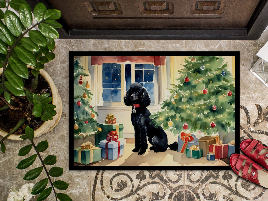 Poodle Cozy Christmas Doormat Indoor Outdoor 18H X 27W Front Door Mat Rugs for Entryway, Non Slip Washable