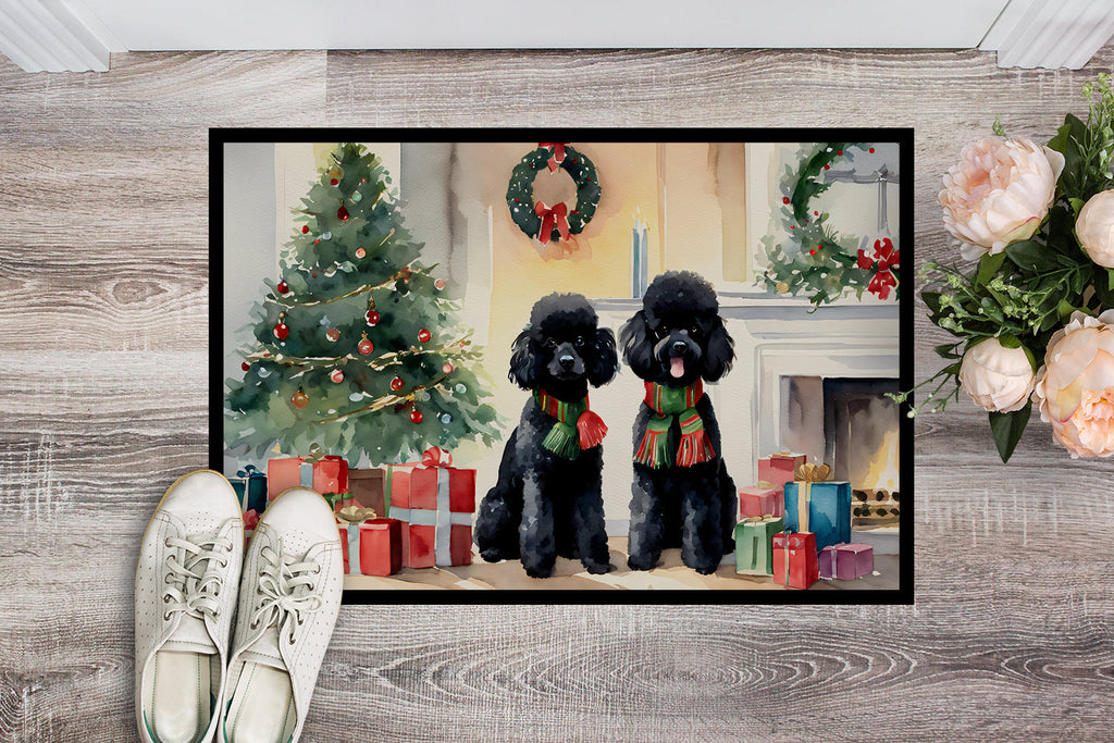 Poodle Cozy Christmas Doormat Indoor Outdoor 24H X 36W Front Door Mat Rugs for Entryway, Non Slip Washable Low Pile,