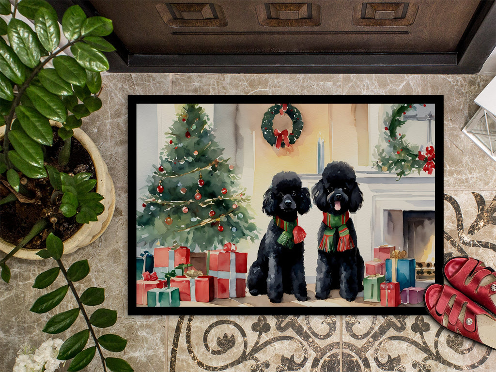 Poodle Cozy Christmas Doormat Indoor Outdoor 24H X 36W Front Door Mat Rugs for Entryway, Non Slip Washable Low Pile,