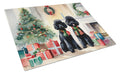 Poodle Cozy Christmas Cutting Board Tempered Glass Kitchen Cutting Surface, Heat Resistant Chopping, Non-Slip Feet, Food Prep & Serving