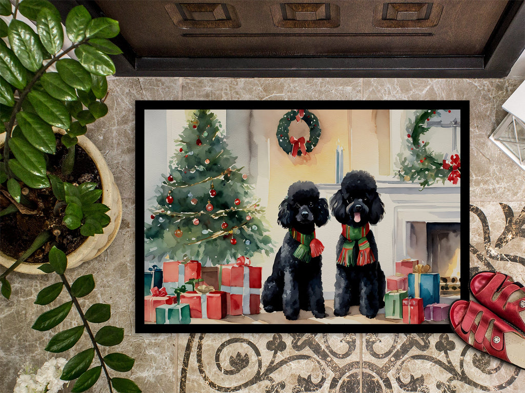 Poodle Cozy Christmas Doormat Indoor Outdoor 18H X 27W Front Door Mat Rugs for Entryway, Non Slip Washable