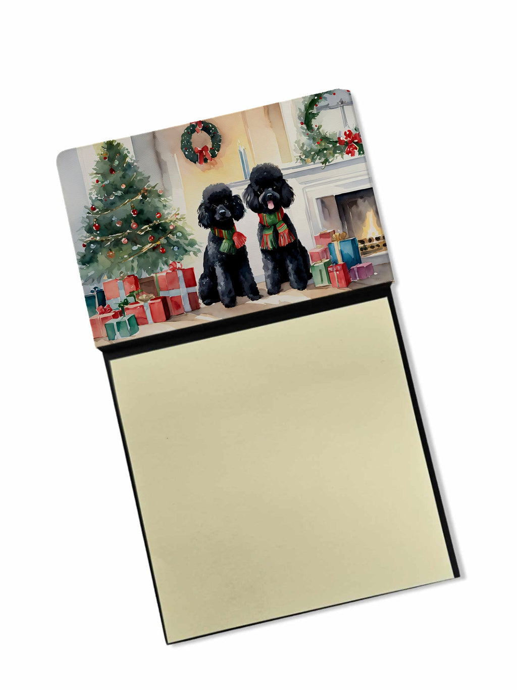 Poodle Cozy Christmas Watercolor Sticky Note Holder Refillable Dispenser Desk Accessory 3x3 Pad Gift