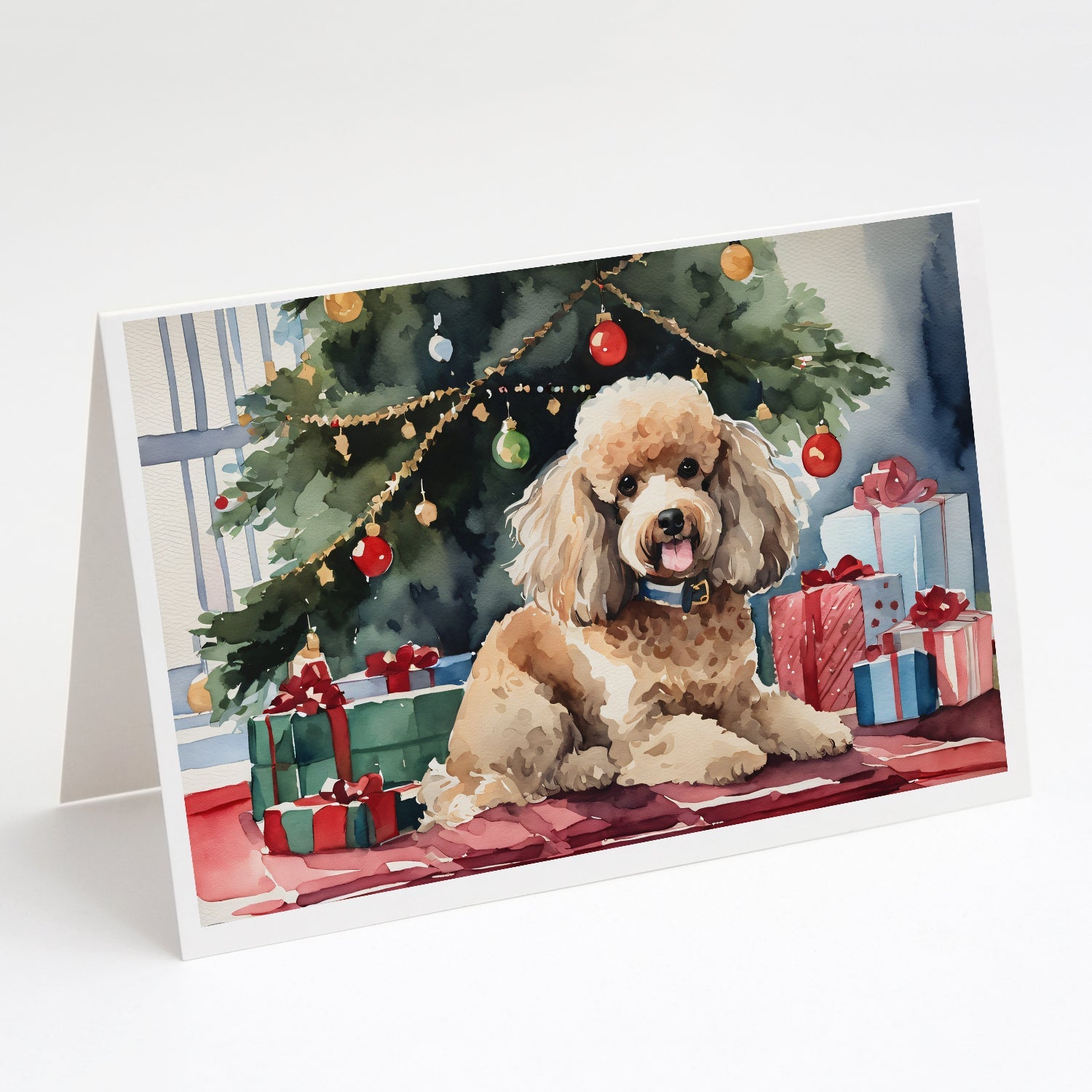 Poodle Cozy Christmas Greeting Cards Pack of 8 Blank Cards with Envelopes Whimsical A7 Size 5x7