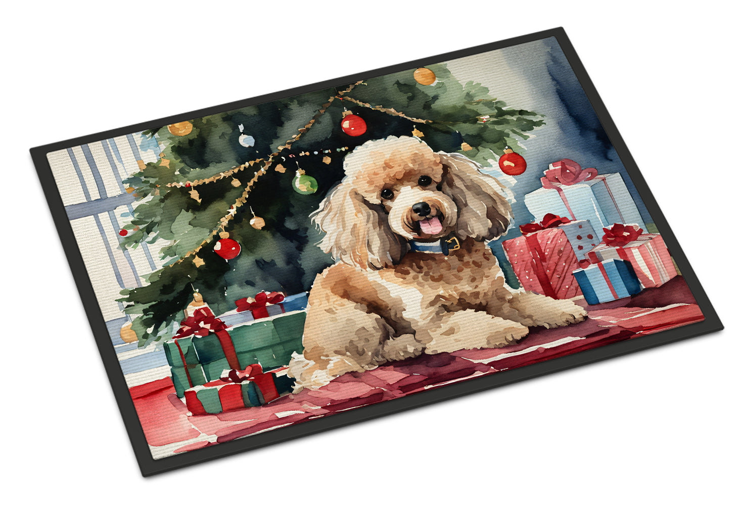 Poodle Cozy Christmas Doormat Indoor Outdoor 24H X 36W Front Door Mat Rugs for Entryway, Non Slip Washable Low Pile,