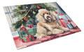 Poodle Cozy Christmas Cutting Board Tempered Glass Kitchen Cutting Surface, Heat Resistant Chopping, Non-Slip Feet, Food Prep & Serving