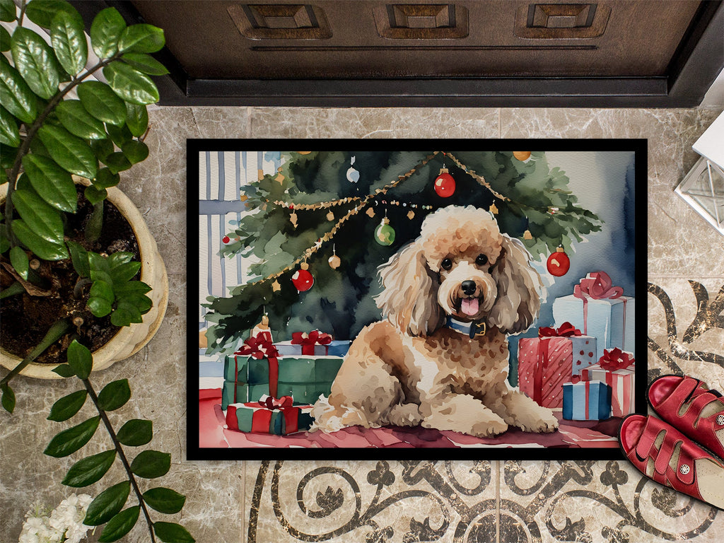 Poodle Cozy Christmas Doormat Indoor Outdoor 18H X 27W Front Door Mat Rugs for Entryway, Non Slip Washable