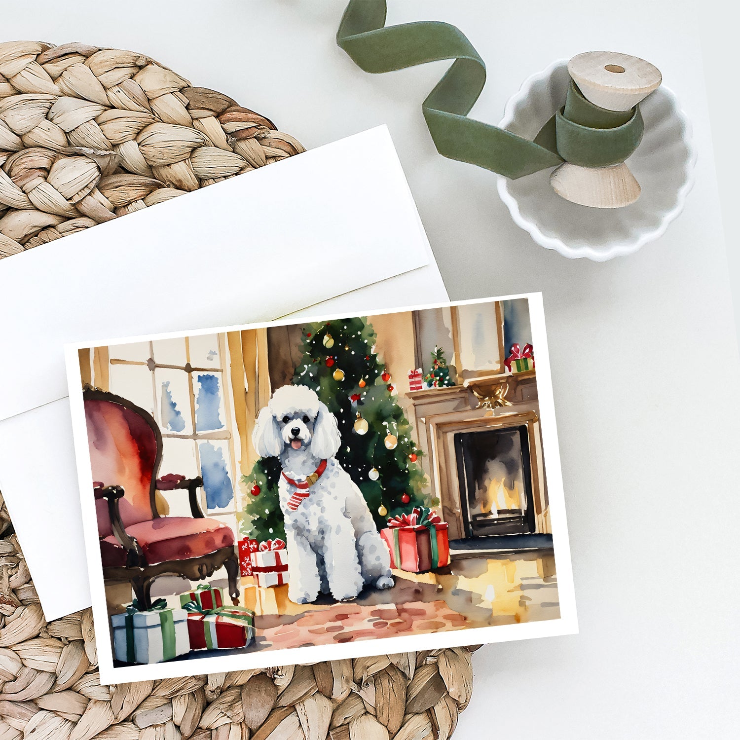 Poodle Cozy Christmas Greeting Cards Pack of 8 Blank Cards with Envelopes Whimsical A7 Size 5x7