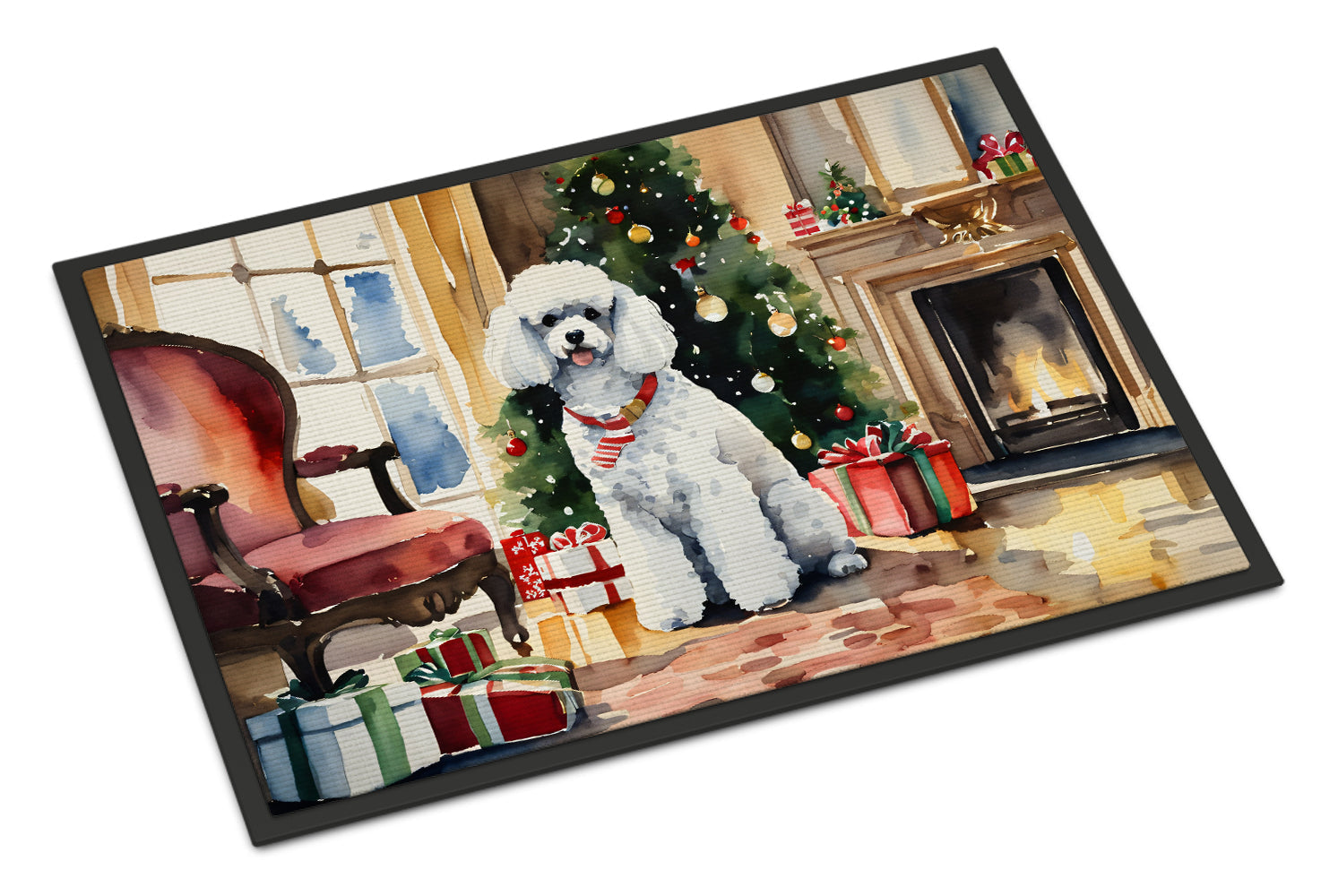 Poodle Cozy Christmas Doormat Indoor Outdoor 24H X 36W Front Door Mat Rugs for Entryway, Non Slip Washable Low Pile,