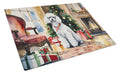 Poodle Cozy Christmas Cutting Board Tempered Glass Kitchen Cutting Surface, Heat Resistant Chopping, Non-Slip Feet, Food Prep & Serving