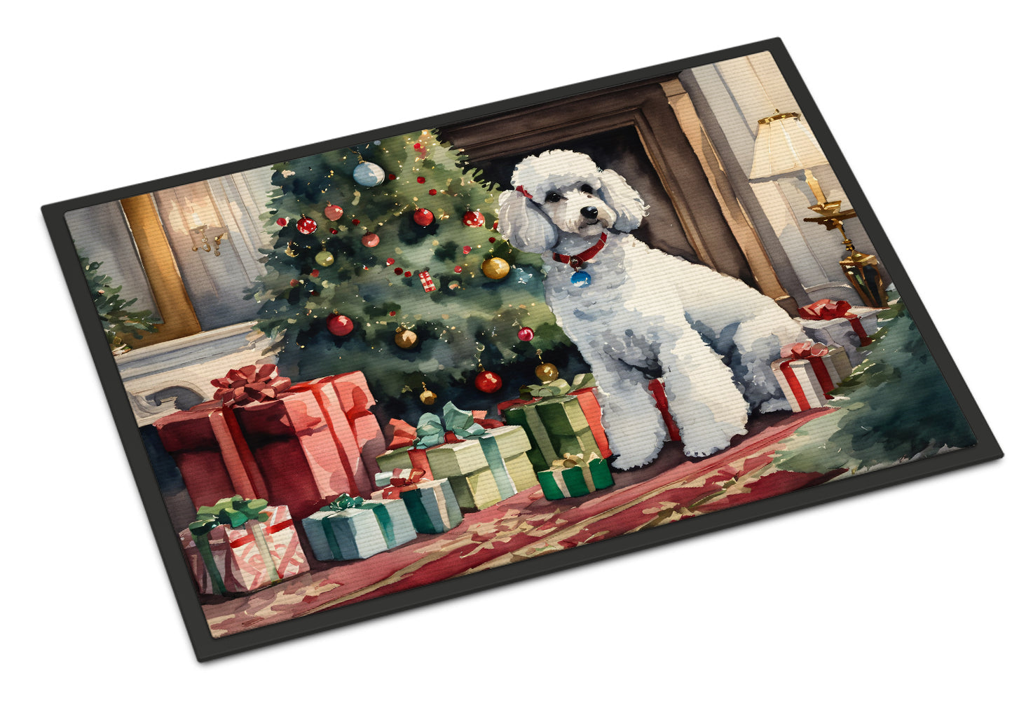 Poodle Cozy Christmas Doormat Indoor Outdoor 24H X 36W Front Door Mat Rugs for Entryway, Non Slip Washable Low Pile,