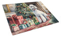 Poodle Cozy Christmas Cutting Board Tempered Glass Kitchen Cutting Surface, Heat Resistant Chopping, Non-Slip Feet, Food Prep & Serving