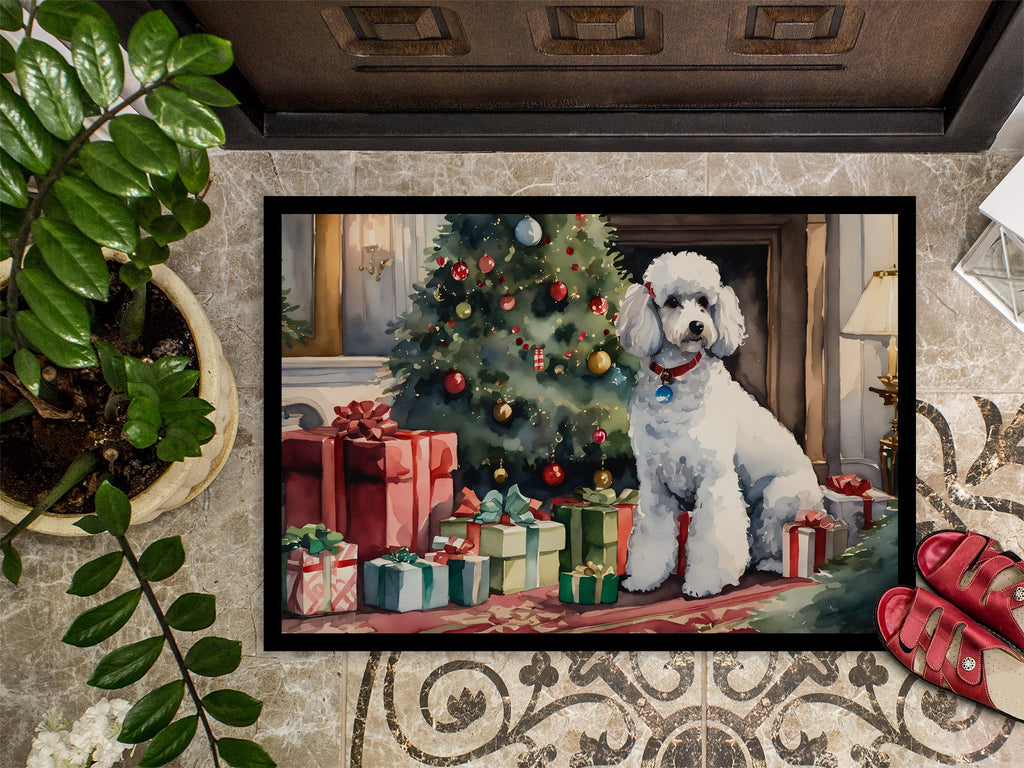Poodle Cozy Christmas Doormat Indoor Outdoor 18H X 27W Front Door Mat Rugs for Entryway, Non Slip Washable