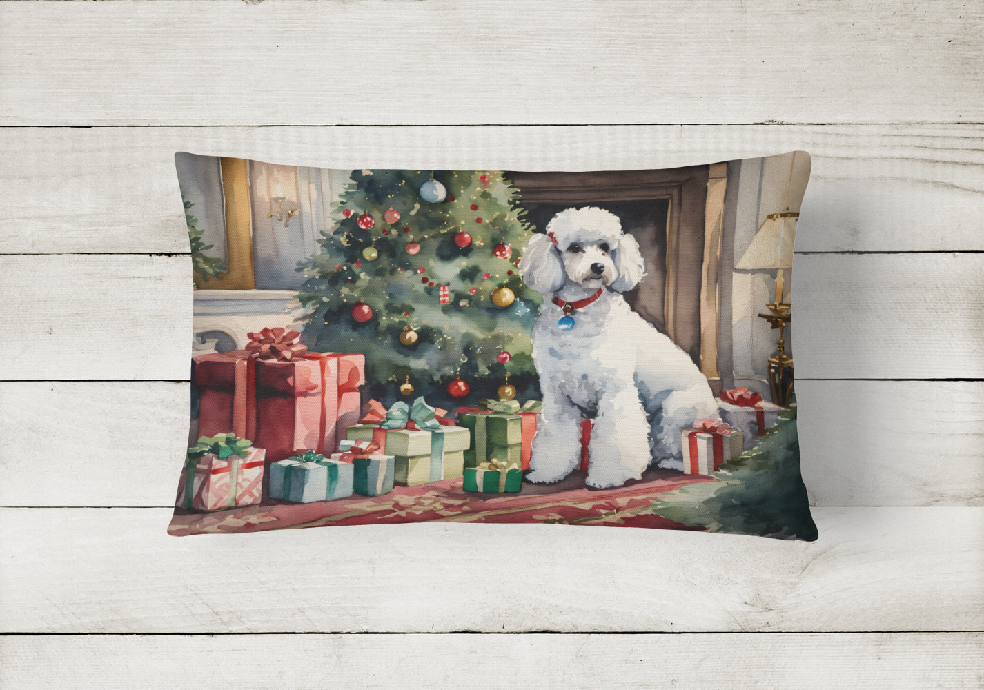Poodle Cozy Christmas Decorative Throw Pillow 12x16 Indoor Outdoor Accent Cushion, Fabric Cover with Insert for Sofa, Bed, Porch & Living Room