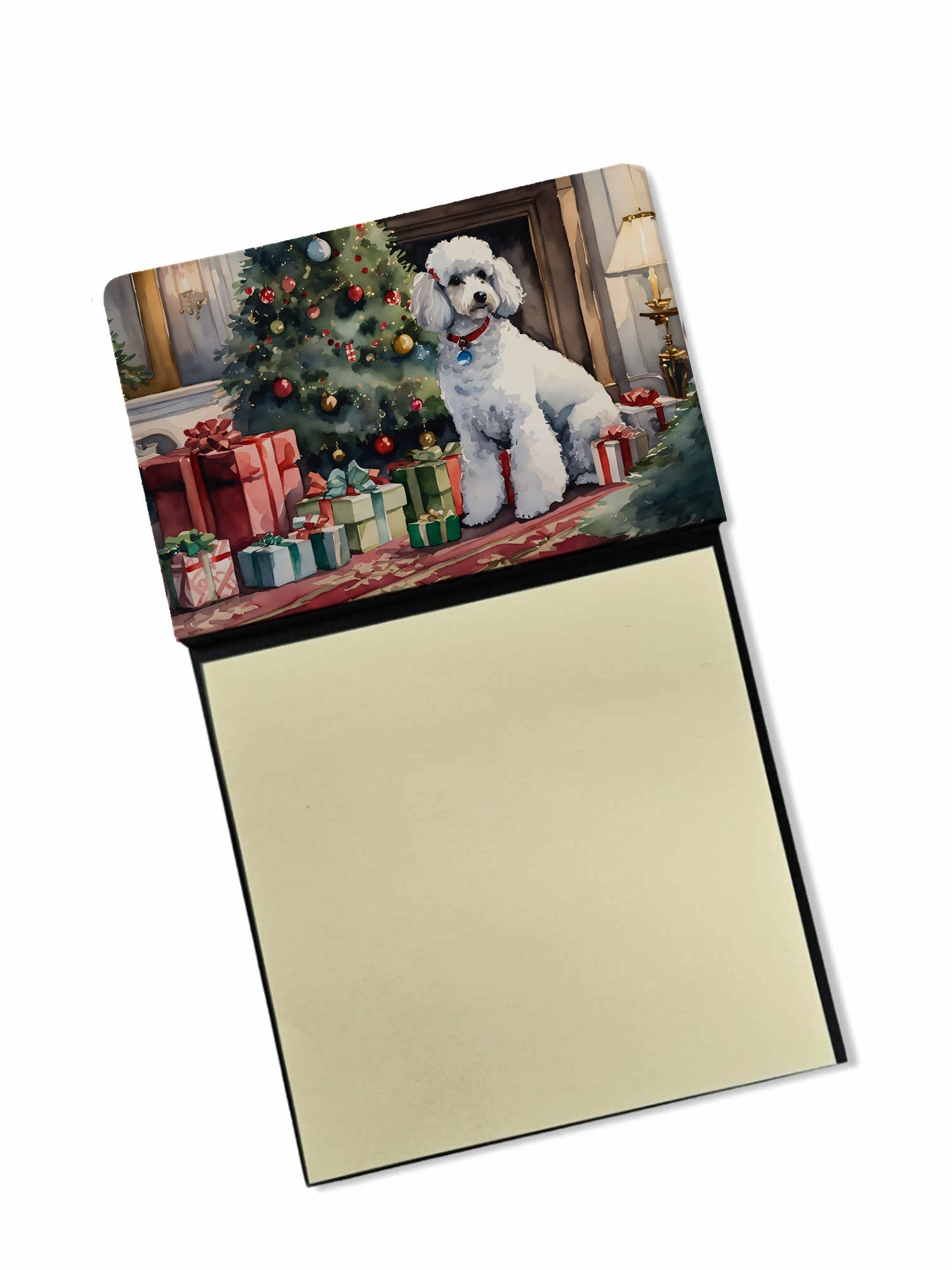 Poodle Cozy Christmas Watercolor Sticky Note Holder Refillable Dispenser Desk Accessory 3x3 Pad Gift