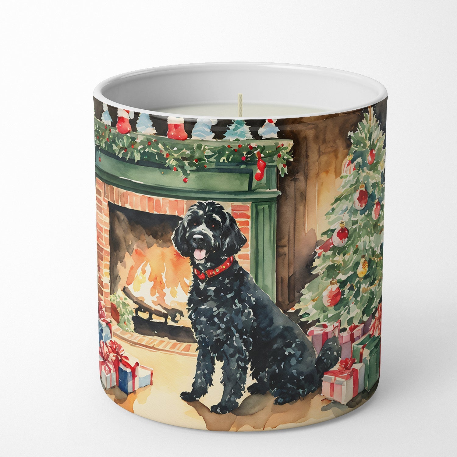Portuguese Water Dog Cozy Christmas Decorative Soy Candle Nature Soy Wax Essential Oil Home Decor Ideal for Bedroom Kitchen Bath Office Gift, 10 oz