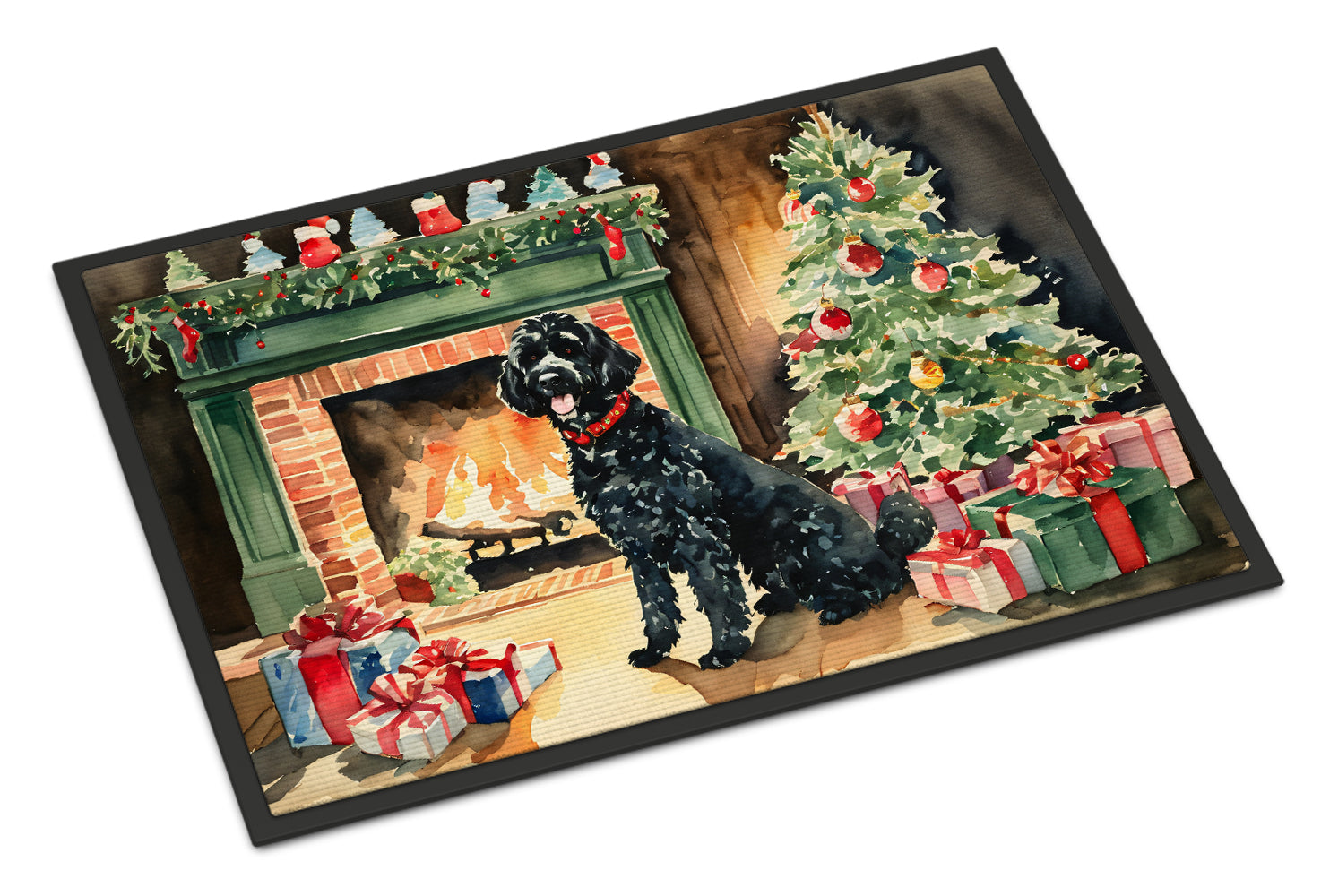 Portuguese Water Dog Cozy Christmas Doormat Indoor Outdoor 24H X 36W Front Door Mat Rugs for Entryway, Non Slip Washable Low Pile,