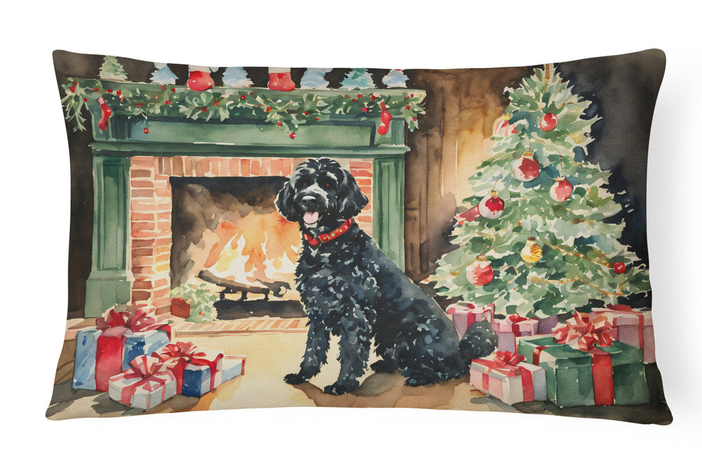 Portuguese Water Dog Cozy Christmas Decorative Throw Pillow 12x16 Indoor Outdoor Accent Cushion, Fabric Cover with Insert for Sofa, Bed, Porch & Living Room
