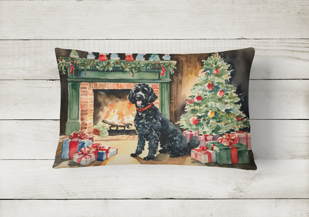 Portuguese Water Dog Cozy Christmas Decorative Throw Pillow 12x16 Indoor Outdoor Accent Cushion, Fabric Cover with Insert for Sofa, Bed, Porch & Living Room