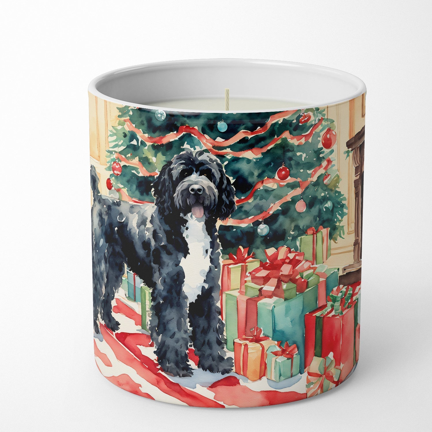 Portuguese Water Dog Cozy Christmas Decorative Soy Candle Nature Soy Wax Essential Oil Home Decor Ideal for Bedroom Kitchen Bath Office Gift, 10 oz