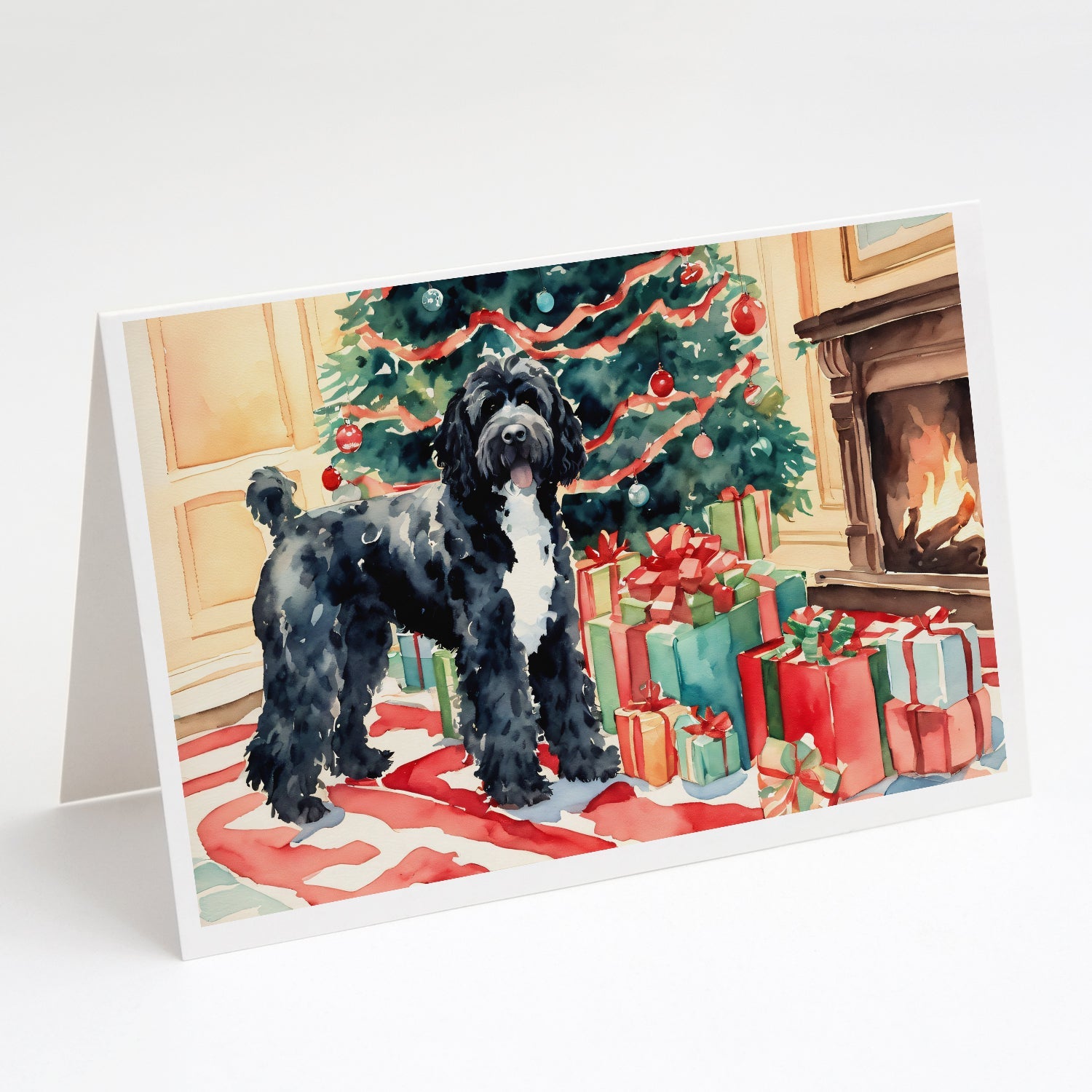 Portuguese Water Dog Cozy Christmas Greeting Cards Pack of 8 Blank Cards with Envelopes Whimsical A7 Size 5x7