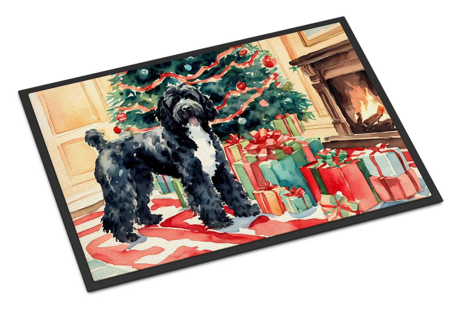 Portuguese Water Dog Cozy Christmas Doormat Indoor Outdoor 18H X 27W Front Door Mat Rugs for Entryway, Non Slip Washable