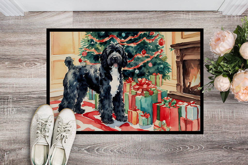 Portuguese Water Dog Cozy Christmas Doormat Indoor Outdoor 18H X 27W Front Door Mat Rugs for Entryway, Non Slip Washable