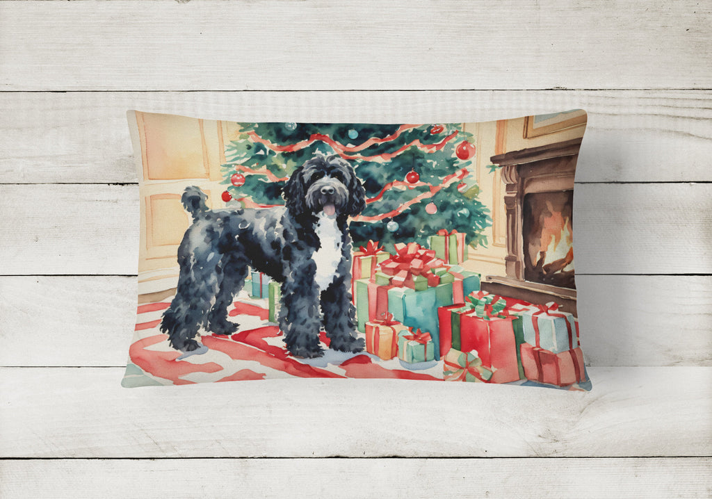 Portuguese Water Dog Cozy Christmas Decorative Throw Pillow 12x16 Indoor Outdoor Accent Cushion, Fabric Cover with Insert for Sofa, Bed, Porch & Living Room