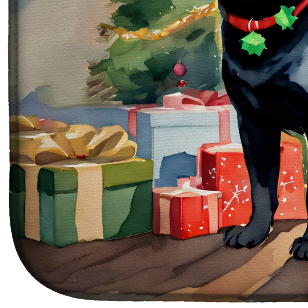 Pug Cozy Christmas Dish Drying Mat Absorbent Dish Drying Mat Pad for Kitchen Counter Dish Drainer Mat for Countertop, 14 x 21", Multicolor