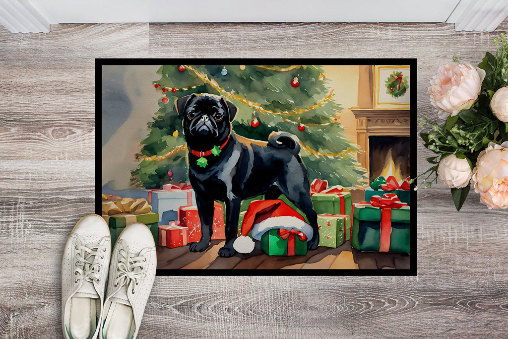 Pug Cozy Christmas Doormat Indoor Outdoor 18H X 27W Front Door Mat Rugs for Entryway, Non Slip Washable