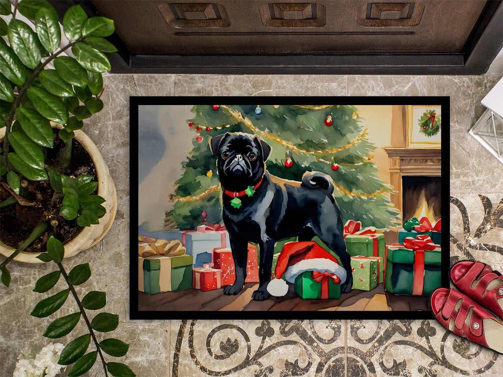 Pug Cozy Christmas Doormat Indoor Outdoor 18H X 27W Front Door Mat Rugs for Entryway, Non Slip Washable