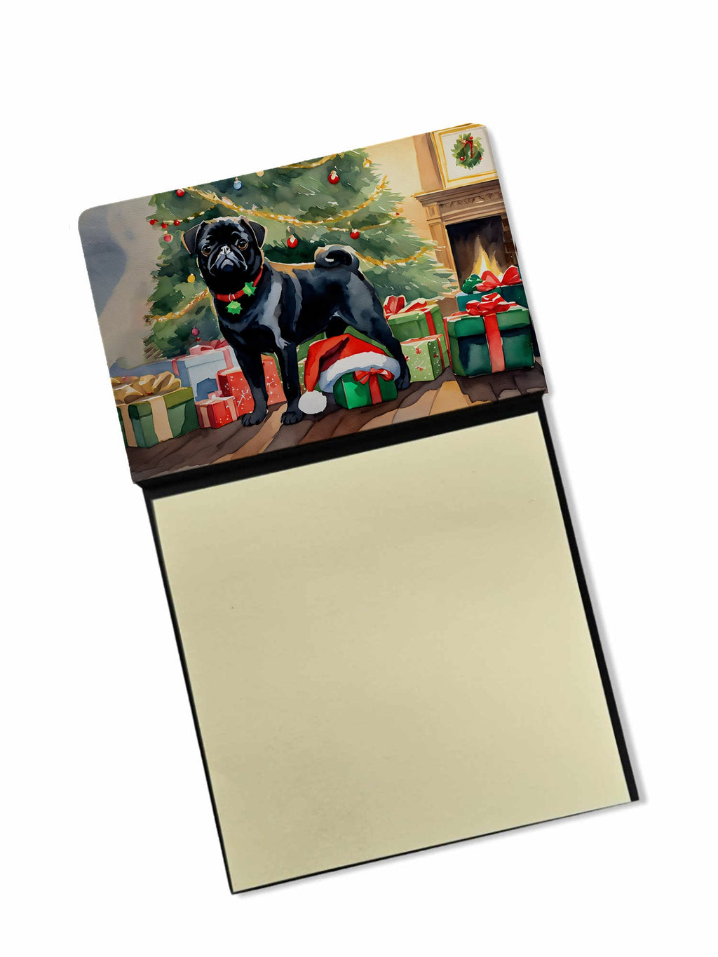 Pug Cozy Christmas Watercolor Sticky Note Holder Refillable Dispenser Desk Accessory 3x3 Pad Gift