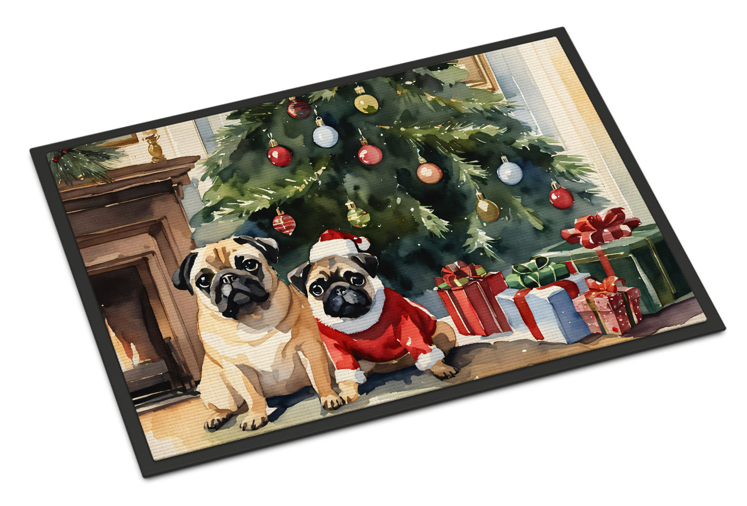 Pug Cozy Christmas Doormat Indoor Outdoor 24H X 36W Front Door Mat Rugs for Entryway, Non Slip Washable Low Pile,