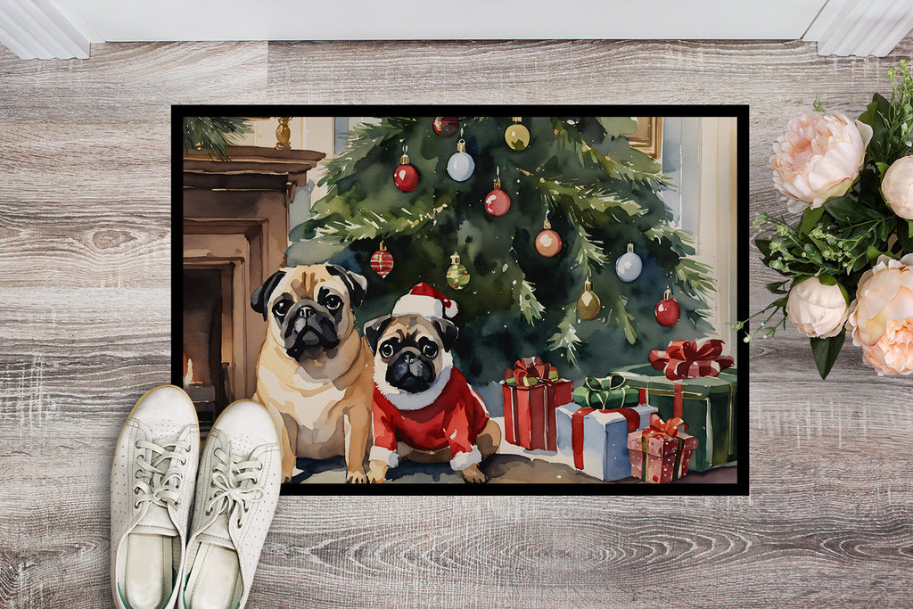 Pug Cozy Christmas Doormat Indoor Outdoor 24H X 36W Front Door Mat Rugs for Entryway, Non Slip Washable Low Pile,
