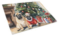 Pug Cozy Christmas Cutting Board Tempered Glass Kitchen Cutting Surface, Heat Resistant Chopping, Non-Slip Feet, Food Prep & Serving
