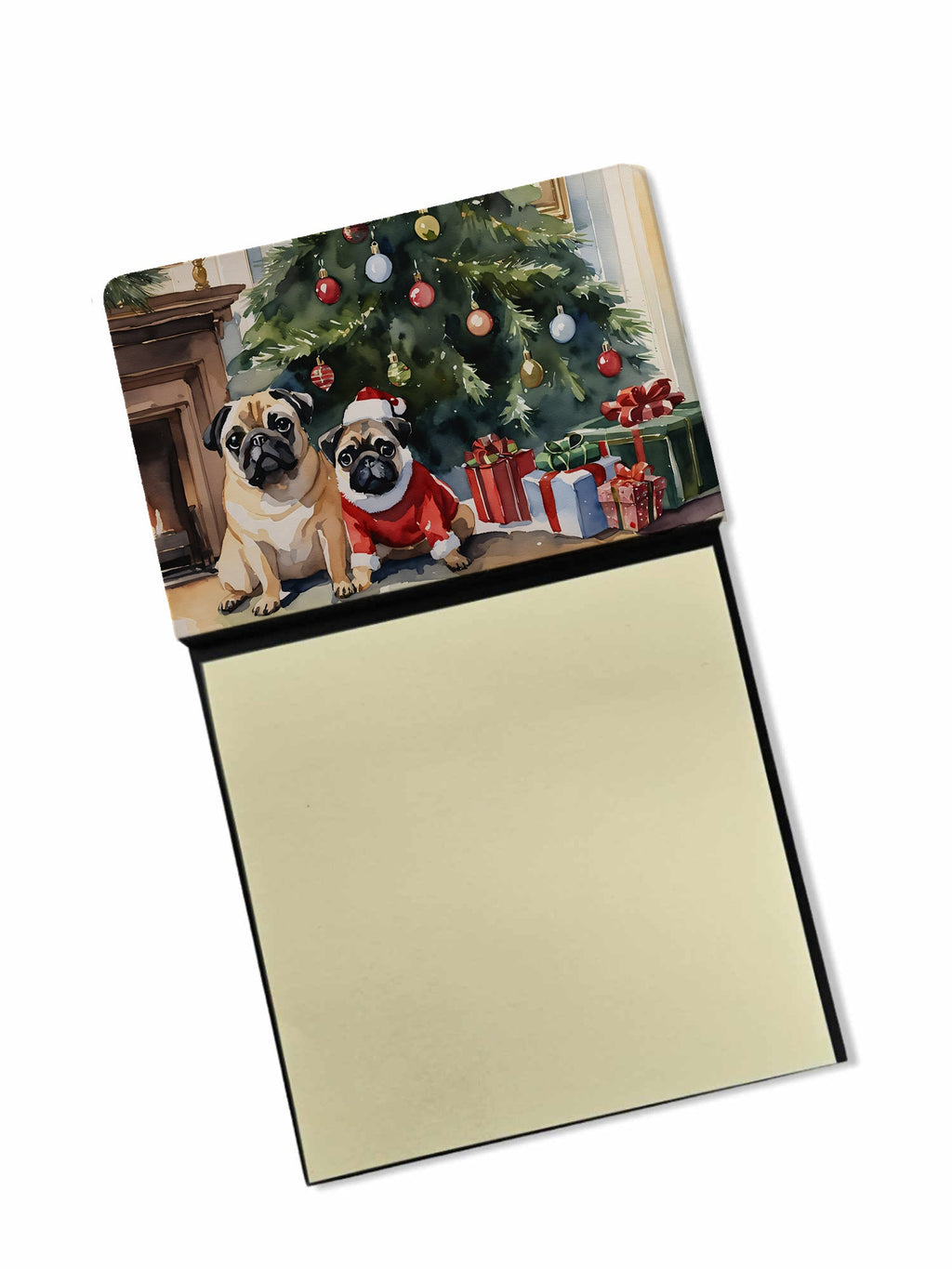 Pug Cozy Christmas Watercolor Sticky Note Holder Refillable Dispenser Desk Accessory 3x3 Pad Gift