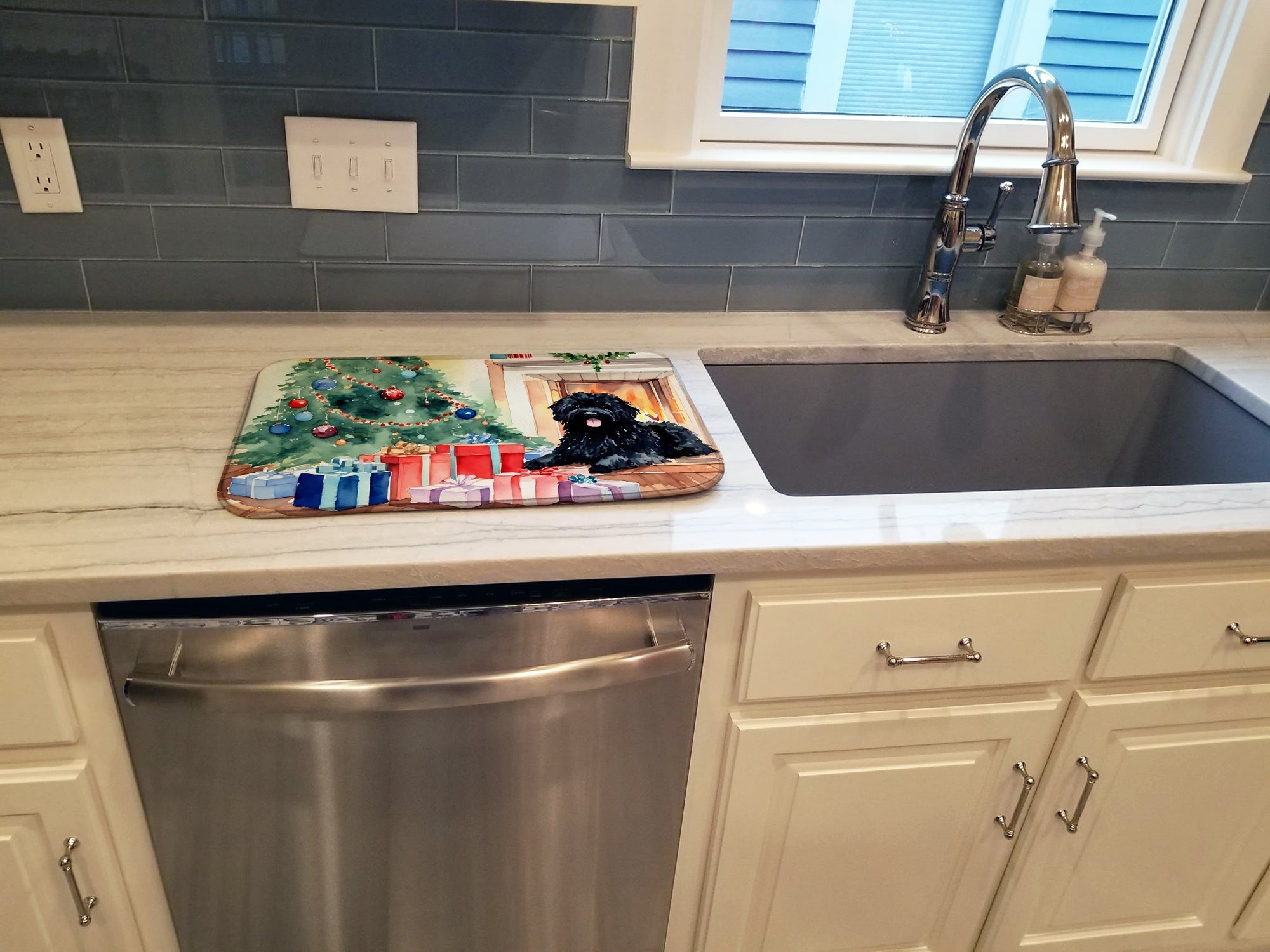 Puli Cozy Christmas Dish Drying Mat Absorbent Dish Drying Mat Pad for Kitchen Counter Dish Drainer Mat for Countertop, 14 x 21", Multicolor