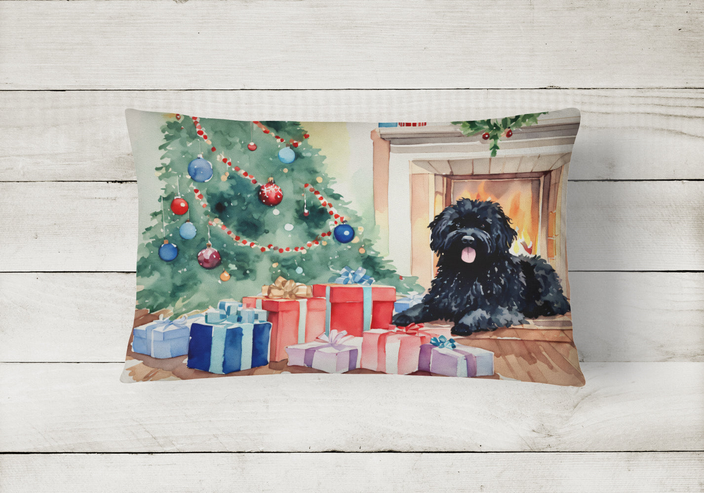 Puli Cozy Christmas Decorative Throw Pillow 12x16 Indoor Outdoor Accent Cushion, Fabric Cover with Insert for Sofa, Bed, Porch & Living Room